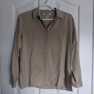 4/$20 Tan 100% Silk Blouse Size Small